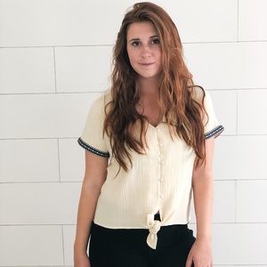 NEW TMHL Cream Tie Front Top w/ Diamond Arm Detail